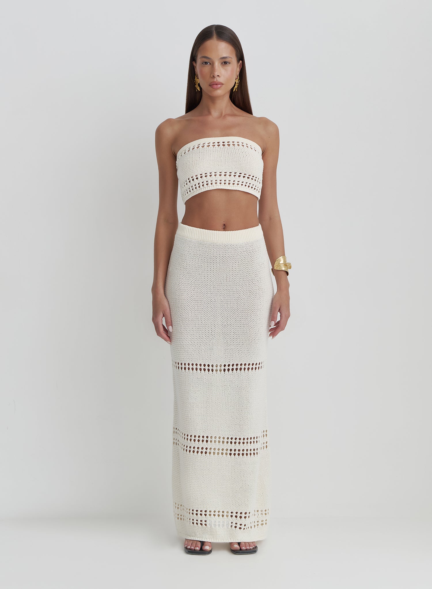 Cream Knitted Bandeau Crop Top